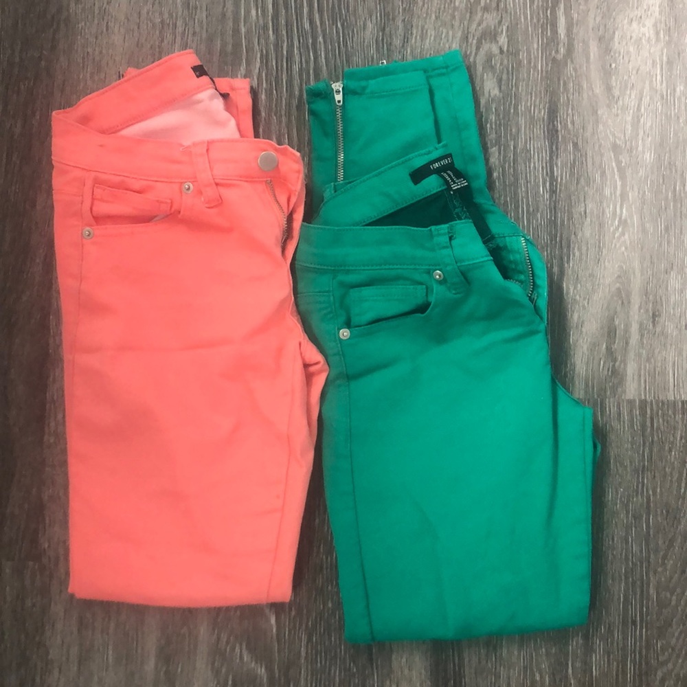 Kelly green and orange forever 21 pants!